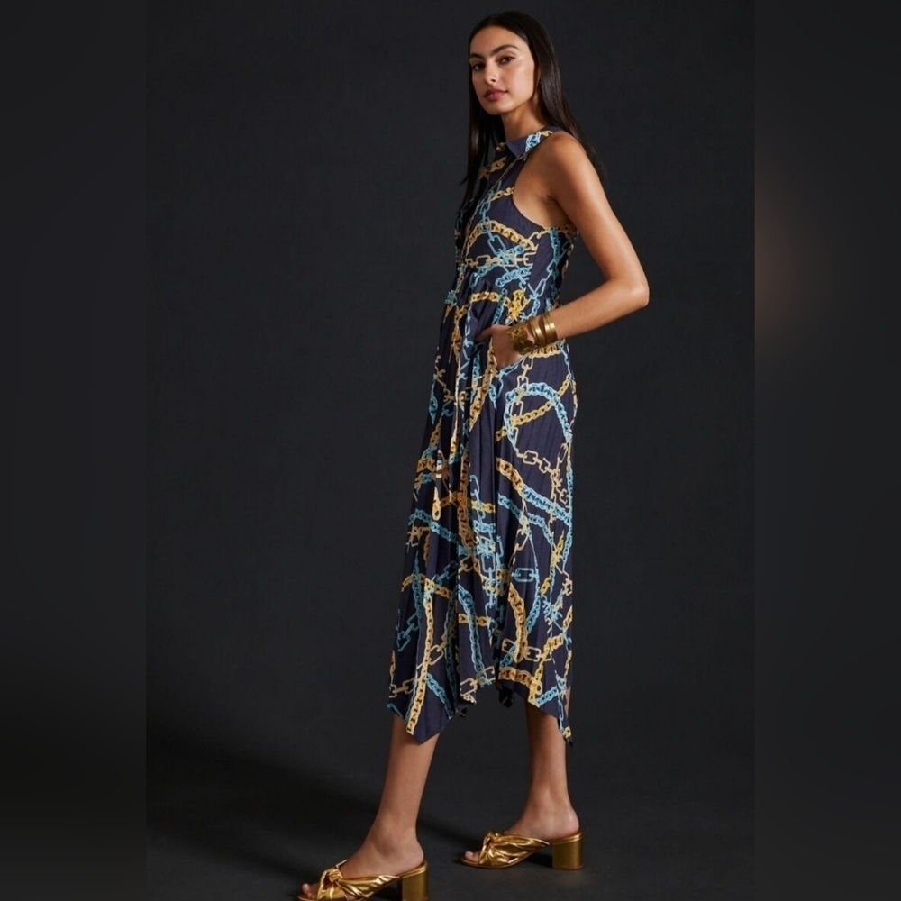 Maeve Blue and Gold Halter Midi Sundress